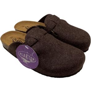 Plakton Clogs Women 11 42 Brown Blogg Felted Wool Cork Slip On Soft Footbed NEW
